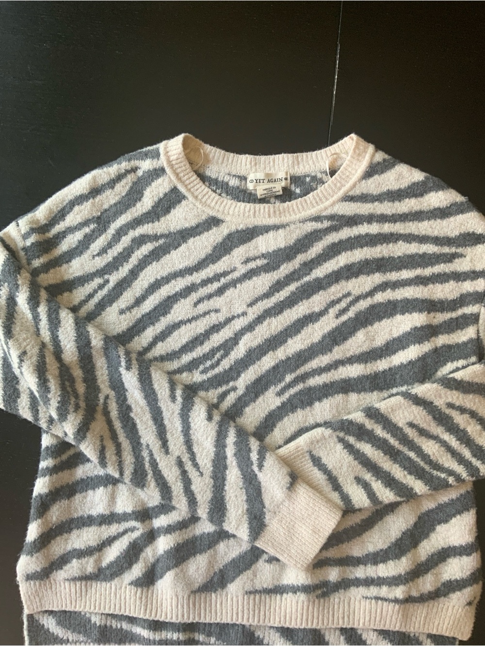 Cozy Cream & Gray Zebra Stripe Crewneck Sweater